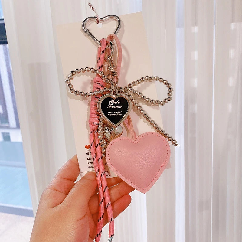Leather Heart Bow Keychain