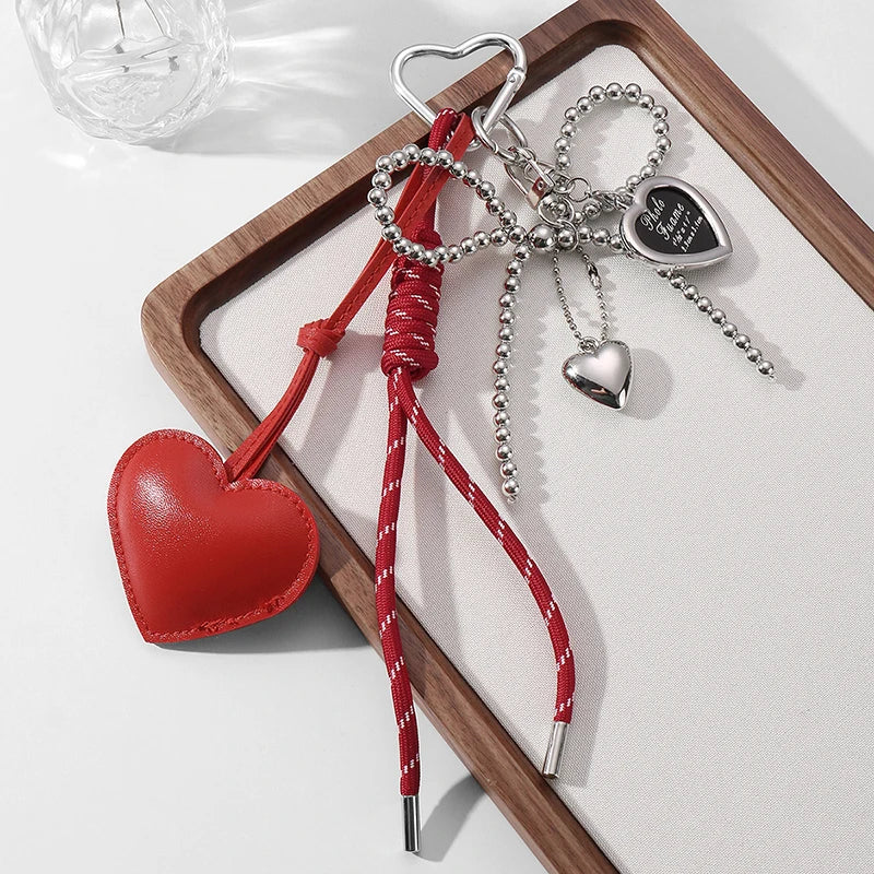 Leather Heart Bow Keychain