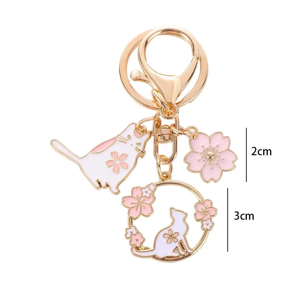 Pink Sakura Rabbit and Cat Keychain