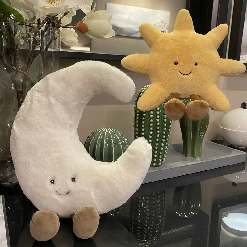 White Moon & Yellow Sun Plushie Pillow
