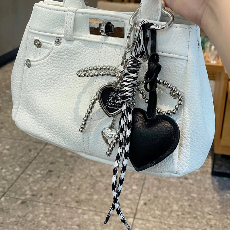 Leather Heart Bow Keychain