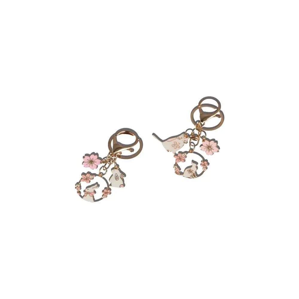 Pink Sakura Rabbit and Cat Keychain