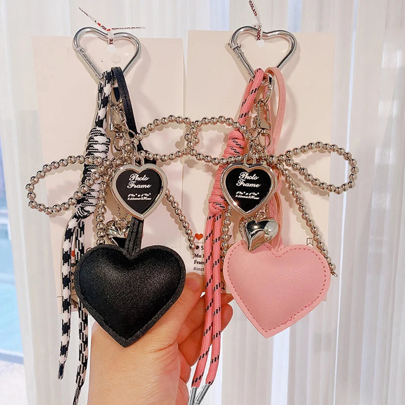 Leather Heart Bow Keychain