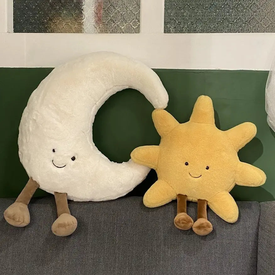 White Moon & Yellow Sun Plushie Pillow