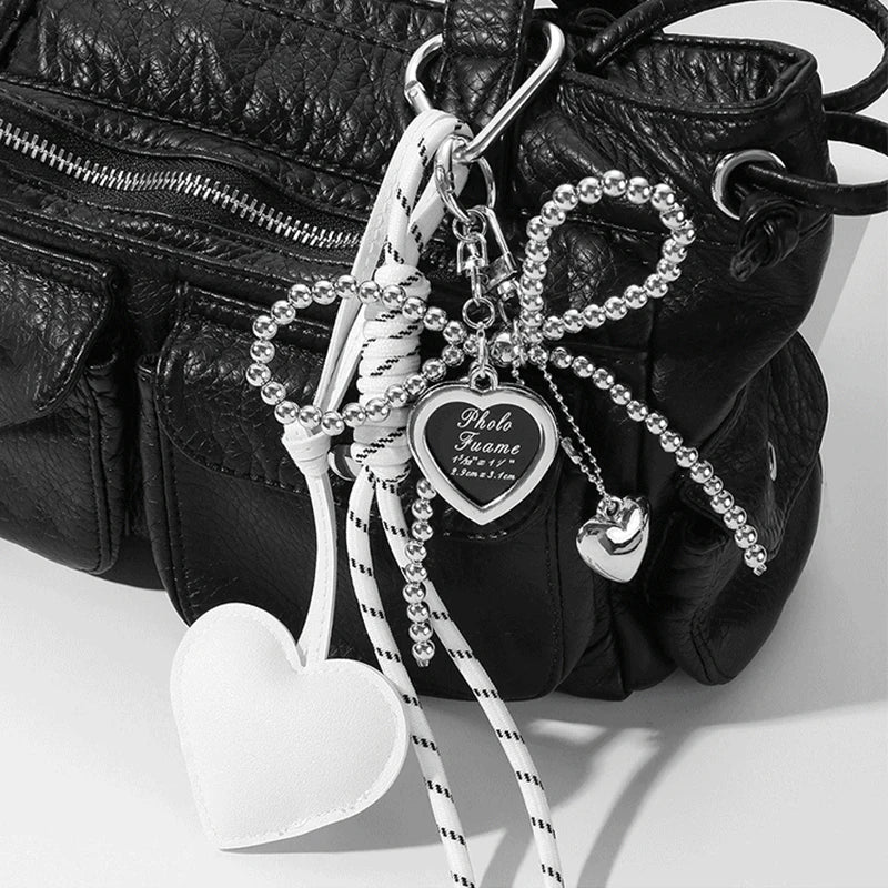 Leather Heart Bow Keychain